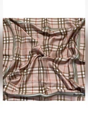 Vintage BURBERRY SILK Scarf 26” Check WARM SOFT Nude/Pink Brown Ivory Rust EUC